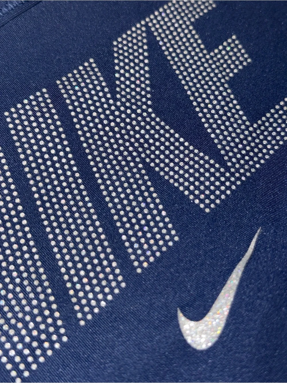 Nike Navy Blue Racerback Sports Bra with Rhinestone Logo